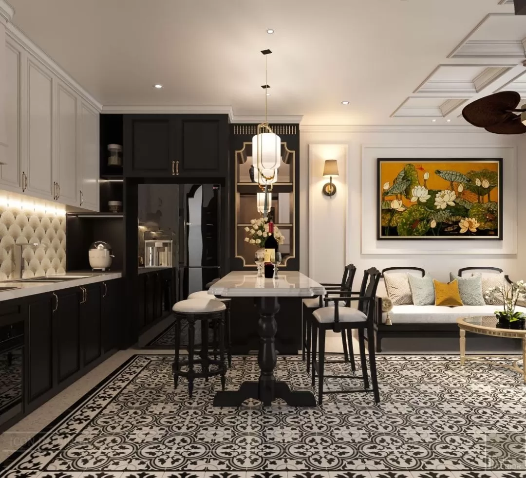 Ứng dụng phong cách Đông Dương vào thiết kế nội thất phòng khách