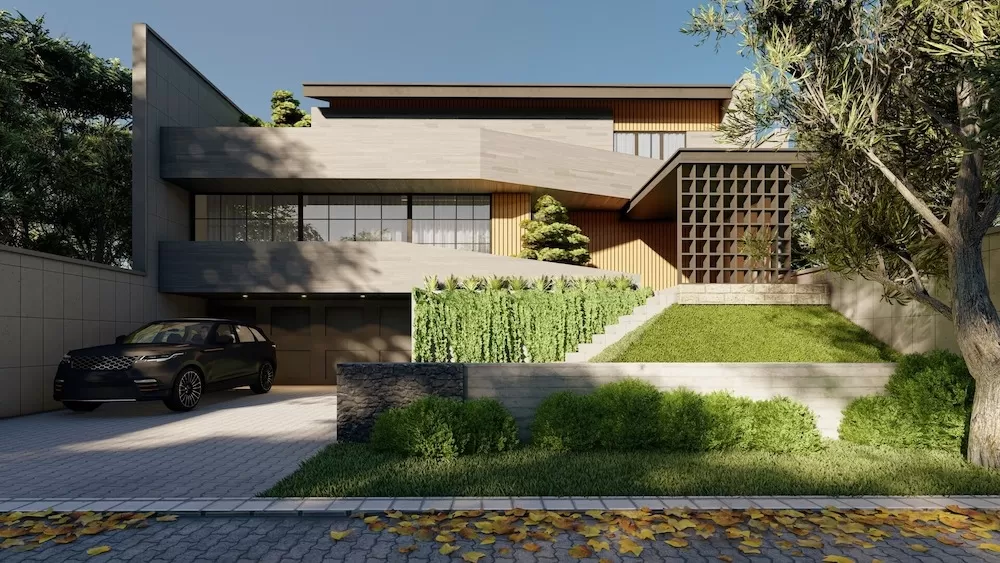 Nhà 3 tầng kiến trúc xanh thiết kế mặt tiền giật cấp kiểu Nhật hiện đại