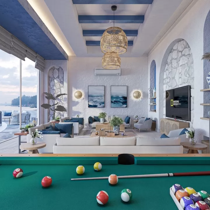 Nội thất phòng khách kiểu Santorini