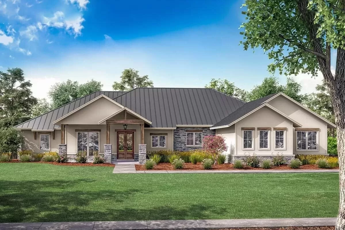 Mẫu nhà kiểu Mỹ 1 tầng 4 phòng ngủ 