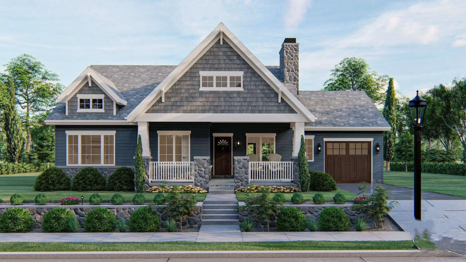 Nhà kiều Mỹ sử dụng nhiều cửa kính và cửa áp trần trên phần mái